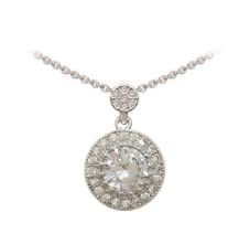 Tipperary Crystal Silver Round Pendant Pave Set Set Surround